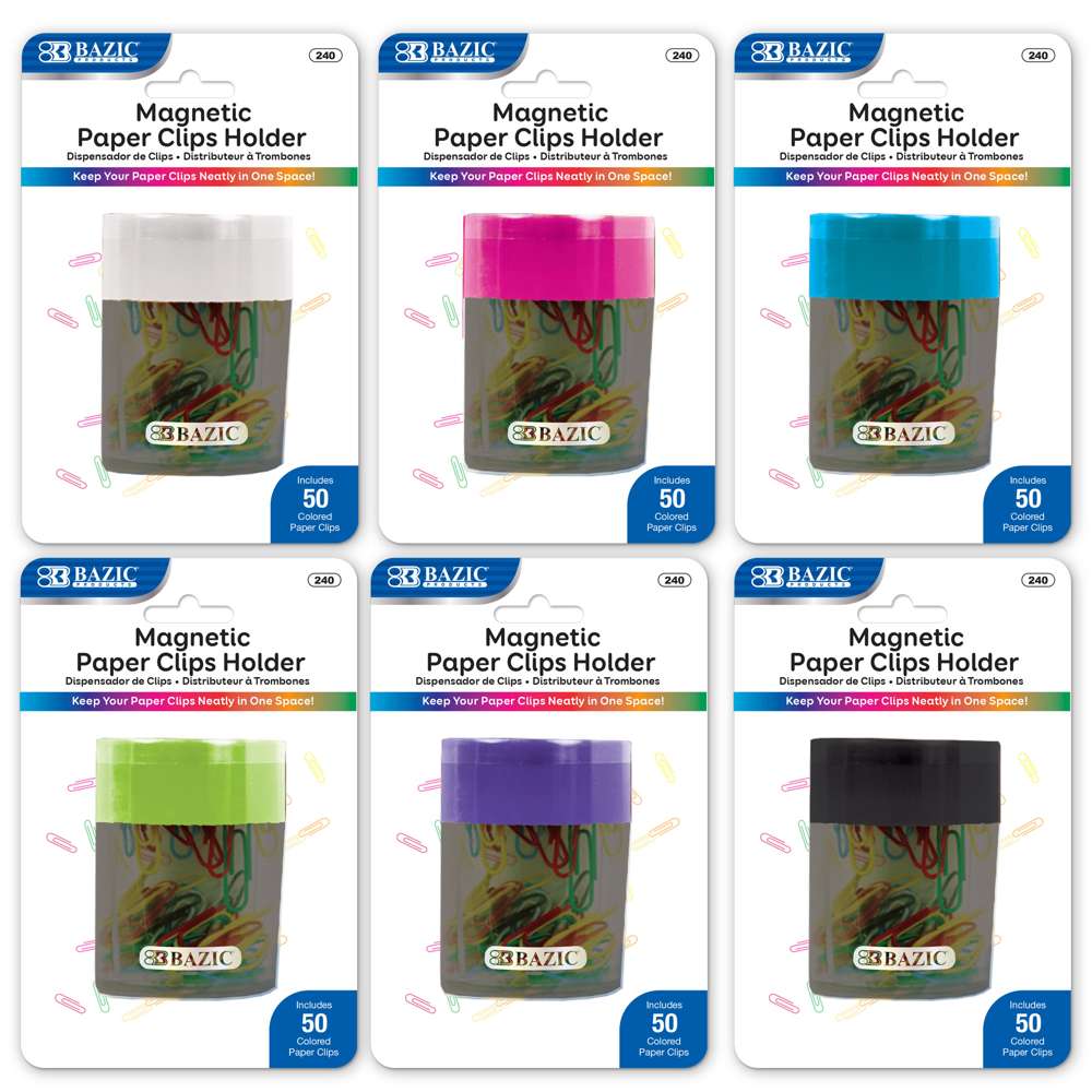 BAZIC Magnetic Paper Clips Holder w/ No. 1 Paper Clip Assorted Color -  Bazicstore